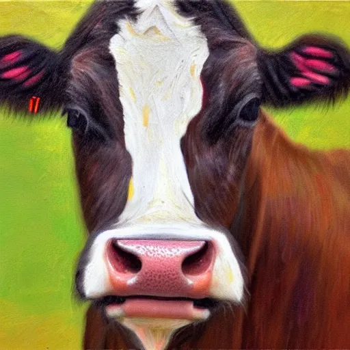 Image similar to portrait off a cow. visible brushstrokes