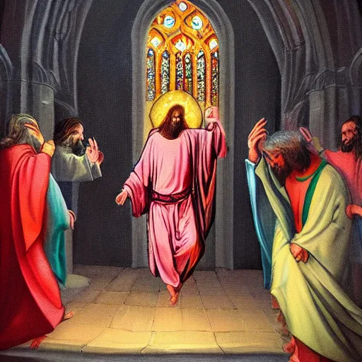 Image similar to “Jesus Christ Dabbing at a rave in Durham cathedral” oil painting, artstation, instagram, beautiful