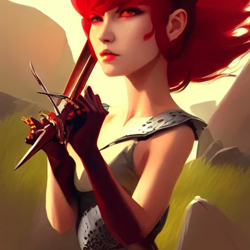 Image similar to a woman holding a sword with a dragon on it, concept art by Ilya Kuvshinov, contest winner, fantasy art, official art, concept art, high detail, experimental, high quality, hyperrealistic, 4k