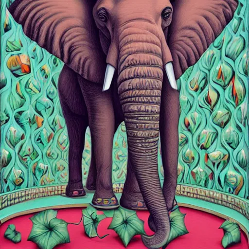 Image similar to an artistic portrait of elephant in full tailored suit by Escher Casey Weldon, behance contest winner, colorful