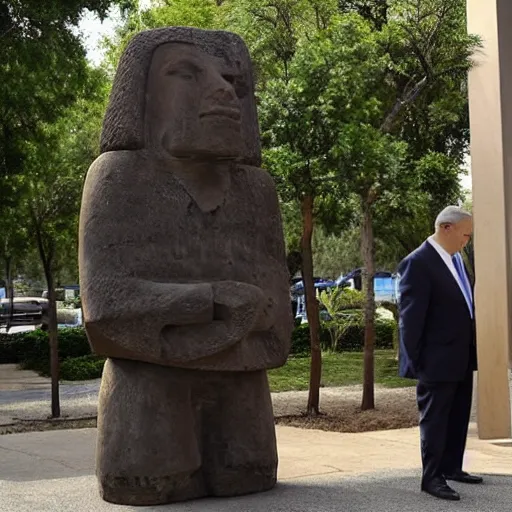 Image similar to benjamin netanyahu as a moai statue