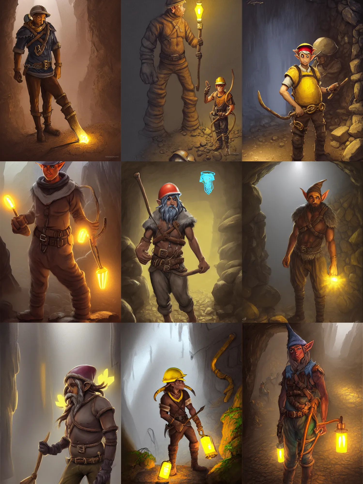 Prompt: picture of male miner drow elf outside gold mine's entrance, burly, work clothes, security helmet, light skin, dark yellowhair, ponytail, sweat, dirt, high fantasy, highly detailed, detailed faces, smooth, sharp focus, chiaroscuro, dnd, digital painting, concept art, rossdraws and moebius and jon mcnaughton