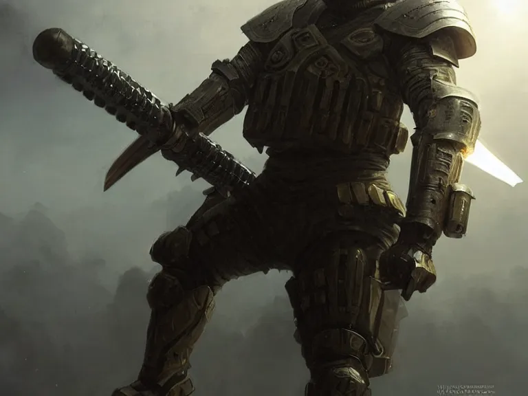 Prompt: ancient slavic knight as futuristic military specops!!!, holding plasma blade!!!, sci - fi!!, hyperrealistic, highly detailed, cinematic, volumetric sunlight, beautiful, cgssociety, artstation, 8 k, oil painting by greg rutkowski, by artgerm, by wlop