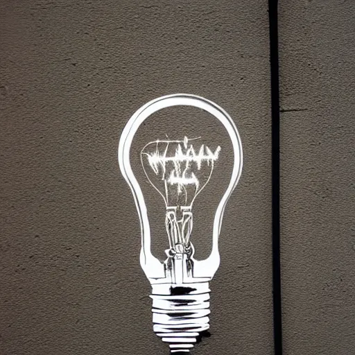 Image similar to wall art of a lightbulb by banksy