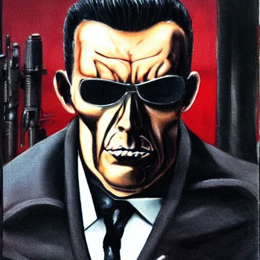 Image similar to a realistic t - 8 0 0 terminator mobster