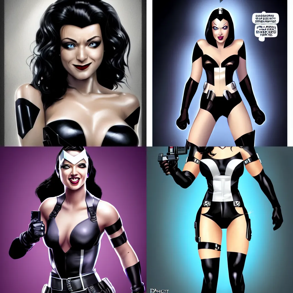 Prompt: Beautiful female Peyton List as Domino Marvel comics, black hair, pure pale white skin, dark black diamond drawn over left eye, smile and showing face, middle shot, exciting, fun, realistic character concept, in the X-Men danger room, illustration, slender symmetrical body:: artstation, cinematic lighting, hyperdetailed, cgsociety, 8k, high resolution:: Tom Bagshaw, Joshua Middleton, Gottfried Helnwein, Rafeal Albuquerque comic:: insanely detailed and intricate