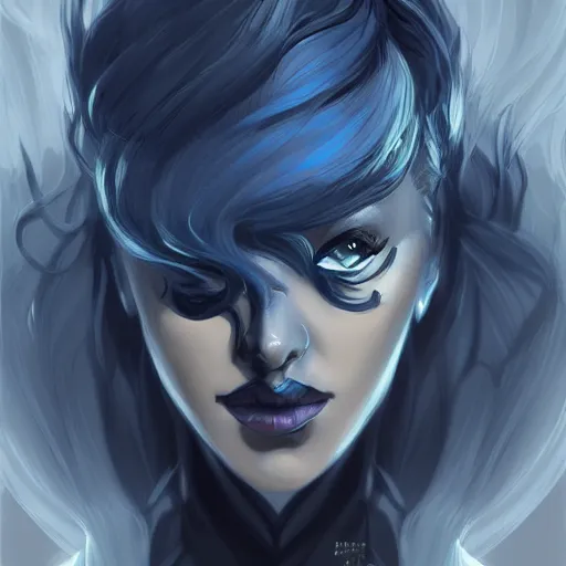 Prompt: dark witch character blue and black colors, highly detailed, digital painting, artstation, concept art, smooth, sharp focus, illustration