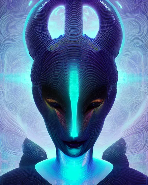 Prompt: 3 d render of dark ethereal robot fox queen with profile picture by luis toledo and alex grey and beeple, neosurrealism. digital art, pixel art, concept art, octane render, trending on cgsociety, trending on artstation