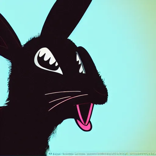 Prompt: A extremely highly detailed majestic hi-res beautiful, highly detailed head and shoulders portrait of a scary terrifying, horrifying, creepy evil black cartoon rabbit with scary big eyes, earing a shirt laughing in the style of Walt Disney