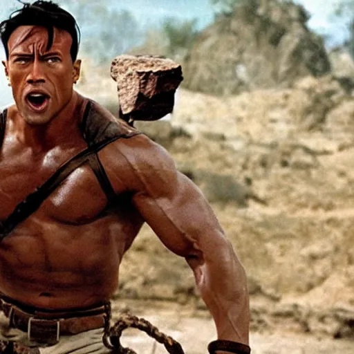 Image similar to dwayne johnson as arnold shwarzenegger in indiana jones