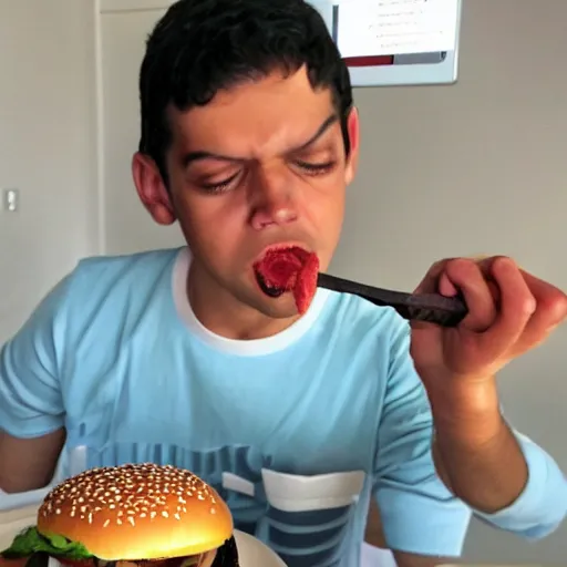 Prompt: ilham aliev eats cheesburger