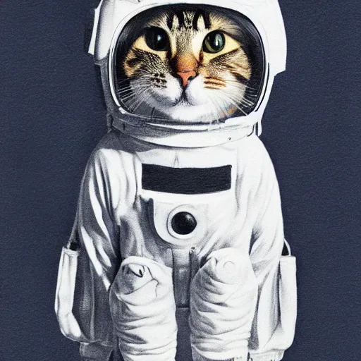 Prompt: a cat wearing a spacesuit, photorealistic pencil art