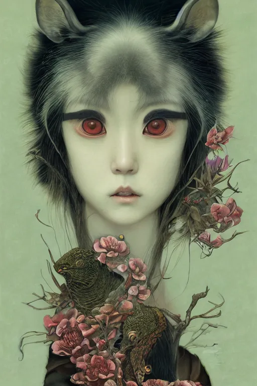 Prompt: a cover of japanese art magazine about animal by illustrated by miyazaki by karol bak, james jean, tom bagshaw, rococo, sharp focus, trending on artstation, cinematic lighting, hyper realism, octane render, 8 k, hyper detailed, vivid, ultra detailed, highly detailed