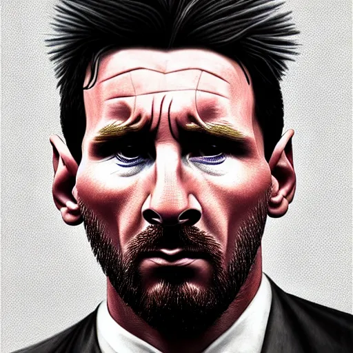 Prompt: lionel messi looking angry, intricate, elegant, highly detailed, digital painting, artstation, concept art, matte, sharp focus, illustration, art by gertrude abercrombie