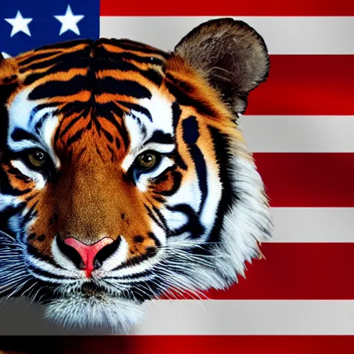 Prompt: american flag tiger, 8 k, high definition, highly detailed, photo - realistic