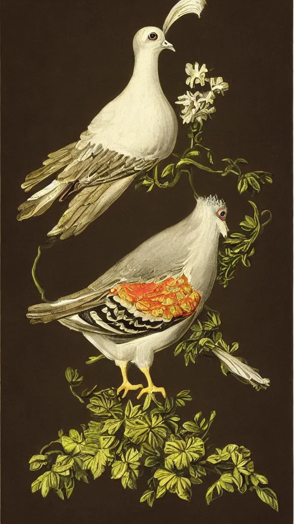 Image similar to rococo painting of a pigeon, y 2 k aesthetic, clip art