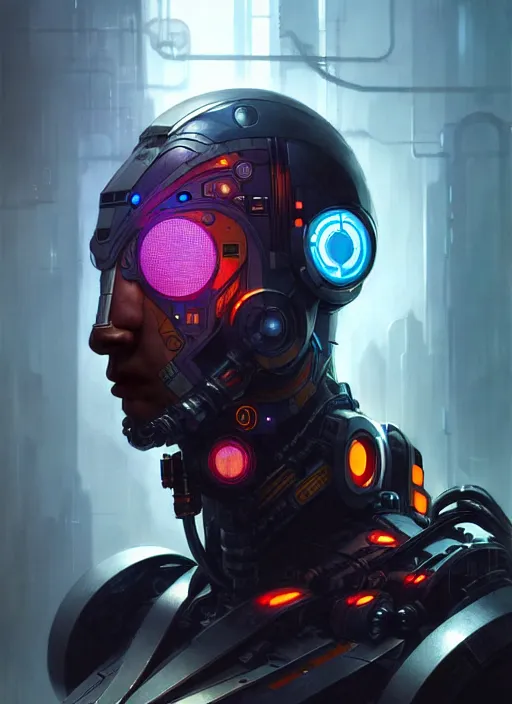 Image similar to modern science superheroes, robotic, android, cyborg, cyberpunk face, steampunk, fantasy, intricate, rugged, highly detailed, colourful, atmospheric haze lighting, digital painting, artstation, concept art, art by artgerm and greg rutkowski and ruan jia,