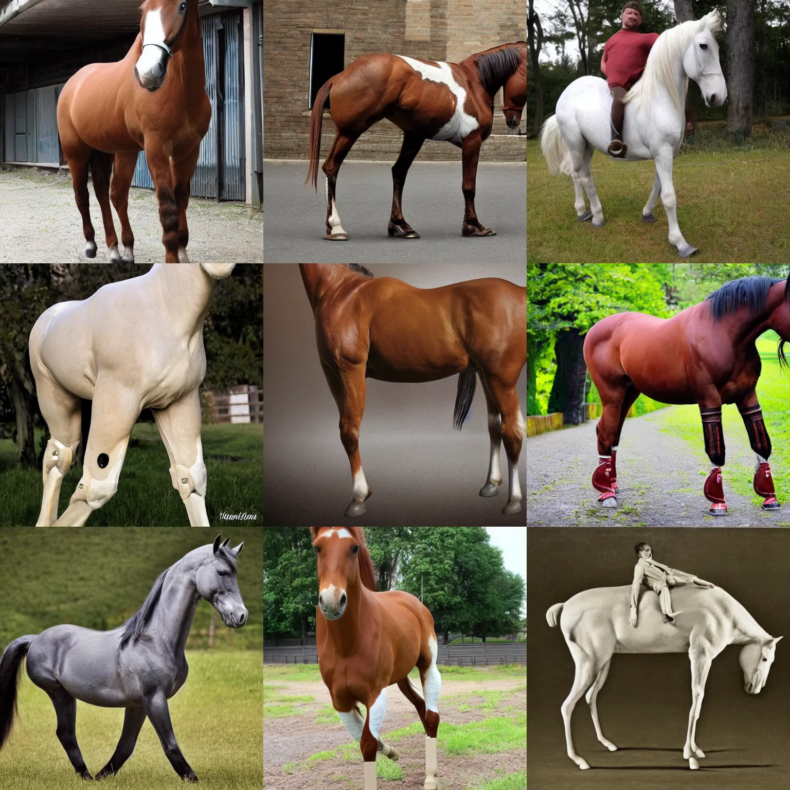 Prompt: a horse, legs replaced with human legs
