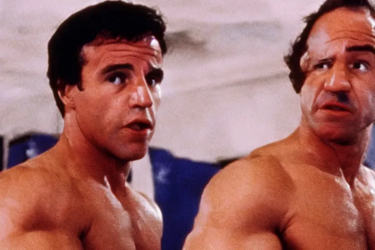 Image similar to film still frame of biden in rocky, high quality