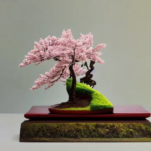 Prompt: a sculpture of sakura tree on the table