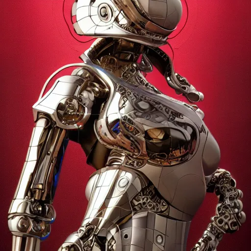 Prompt: evil faceless jeff koons style cyborg android queen, ultra realistic, concept art, intricate details, serious, highly detailed, photorealistic, octane render, 8 k, unreal engine, art by todd mcfarlane and artgerm and greg rutkowski and alphonse mucha