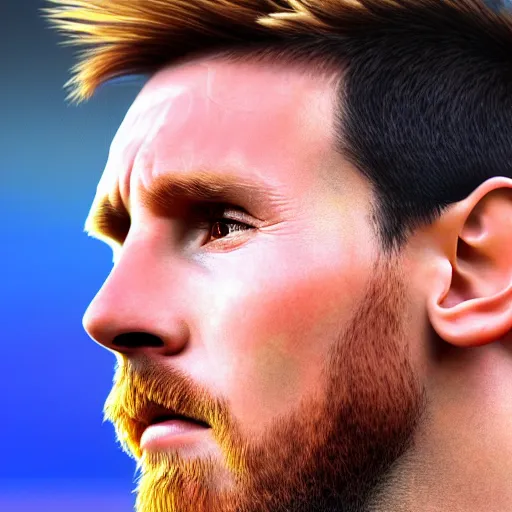 Image similar to Messi profile photo, close up, detailed, 4k, realistic textures