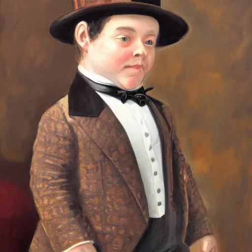 Image similar to detailed portrait painting of a gentleman Dwarf wearing brown tuxedo and top hat