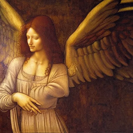 Image similar to leonardo da vinci painting of a biblically accurate angel,