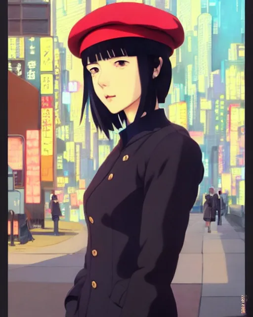 Image similar to girl with a beret | | very very anime!!!, fine - face, audrey plaza, realistic shaded perfect face, fine details. anime. realistic shaded lighting poster by ilya kuvshinov katsuhiro otomo ghost - in - the - shell, magali villeneuve, artgerm, jeremy lipkin and michael garmash and rob rey