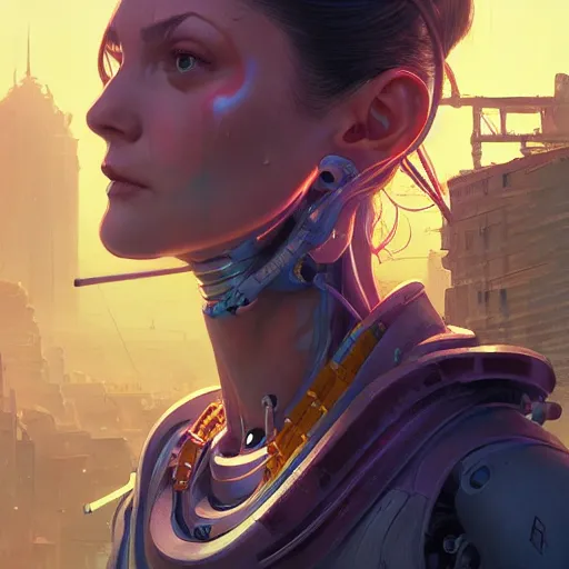 Image similar to highly detailed portrait of a robot woman, in gta v, stephen bliss, unreal engine, fantasy art by greg rutkowski, loish, rhads, ferdinand knab, makoto shinkai and lois van baarle, ilya kuvshinov, rossdraws, tom bagshaw, global illumination, radiant light, detailed and intricate environment