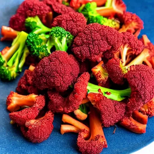 Image similar to red broccoli on a plate