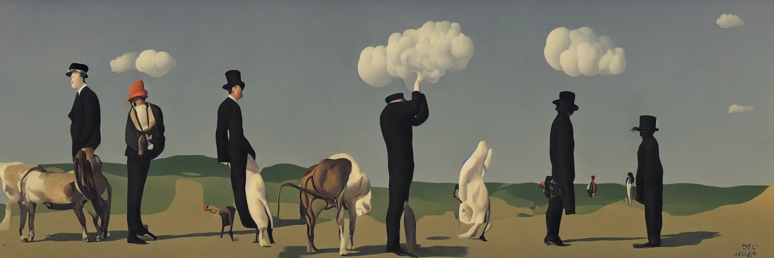 Prompt: three ring circus painting magritte