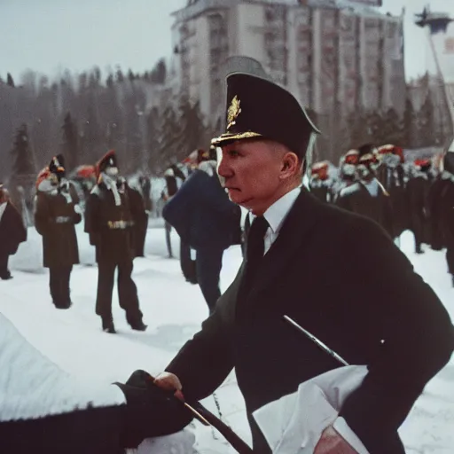 Prompt: stepan bandera kills putin, realistic, Photographed with Leica Summilux-M 24 mm lens, ISO 100, f/8, Portra 400