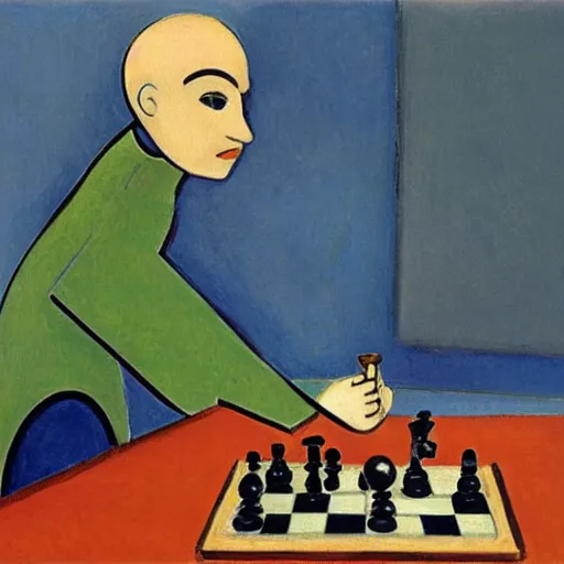 Image similar to An oil painting by Matisse of a humanoid robot playing chess