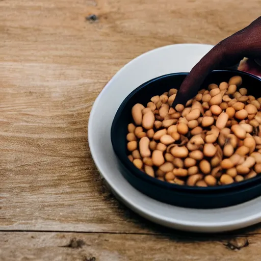 Prompt: mr bean eating a bowl of beans