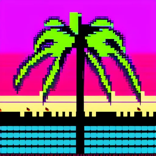 Prompt: tommy vercetti retrowave pixel art sunset