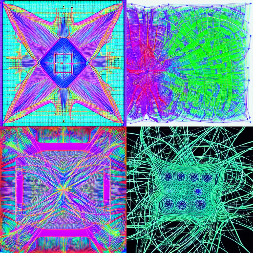 Prompt: Iridescent mathematical drawing of a neural network