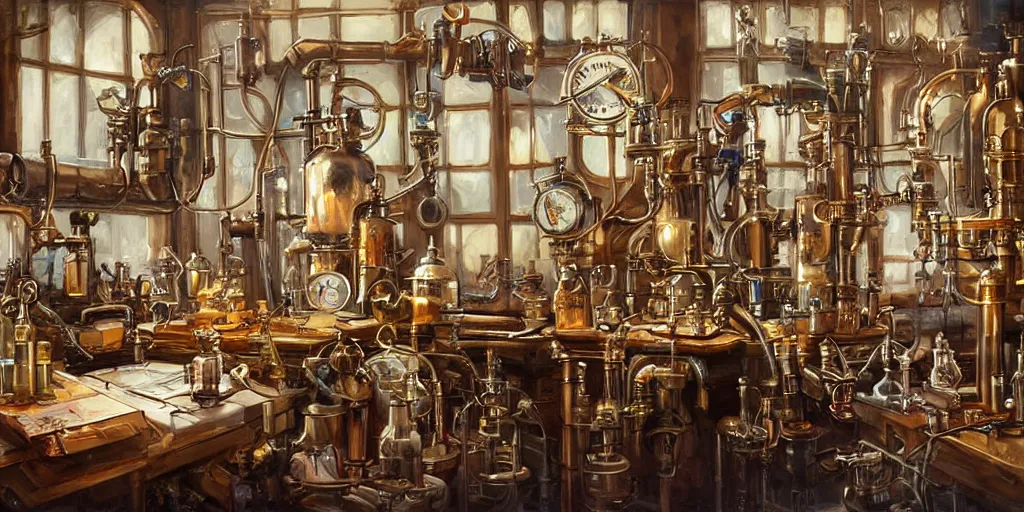 Image similar to Steampunk laboratory By Konstantin Razumov, highly detailded