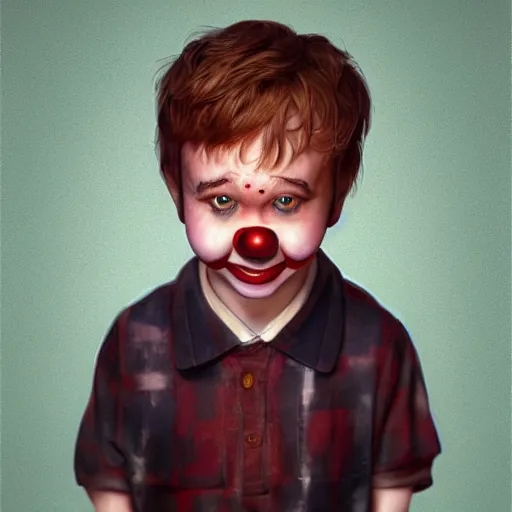 Image similar to Young Haley Joel Osment from the movie AI as cute clown, by Stanley Artgerm Lau, WLOP, Rossdraws, James Jean, Andrei Riabovitchev, Marc Simonetti, Yoshitaka Amano, ArtStation, CGSociety,