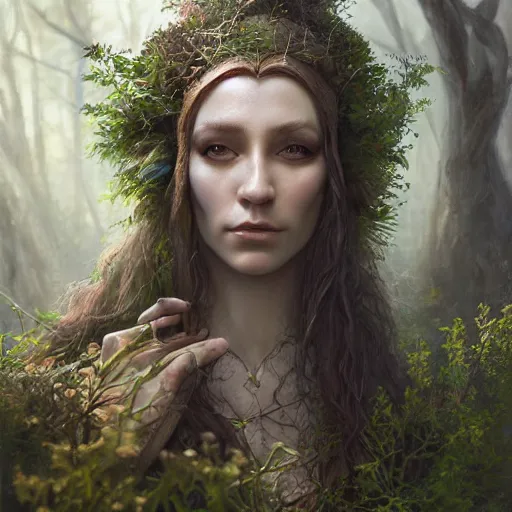 Portrait elven witch lady druid wood woad branch moss | Stable ...