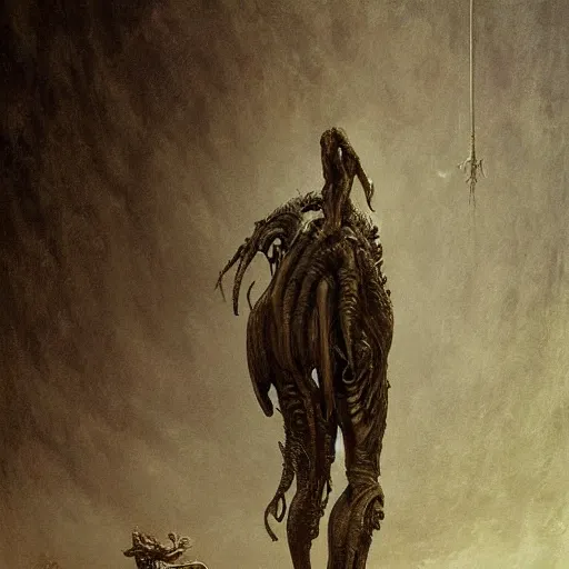 Image similar to a lost soul, regretting the past, missing the past, feeling lonely. artwork, detailed painting, 3d, 4k, trending on artstation, CGSociety, Xenomorph, H.R Geiger. a masterpiece by Gustave Dore and Santiago Caruso and Mikalojus Konstantin and Ciurlionis