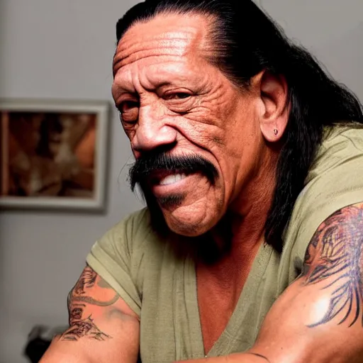 Image similar to danny trejo in a romantic comedy