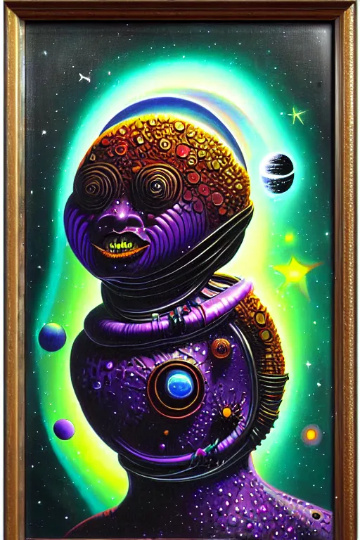 Image similar to space creature by jack vance, mike mignogna, lisa frank, highly detailed, vintage dark sci fi, oil painting