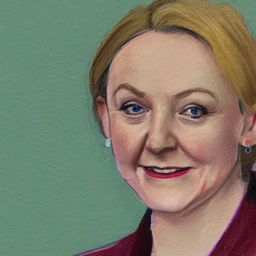 Prompt: liz truss, pencil sketch