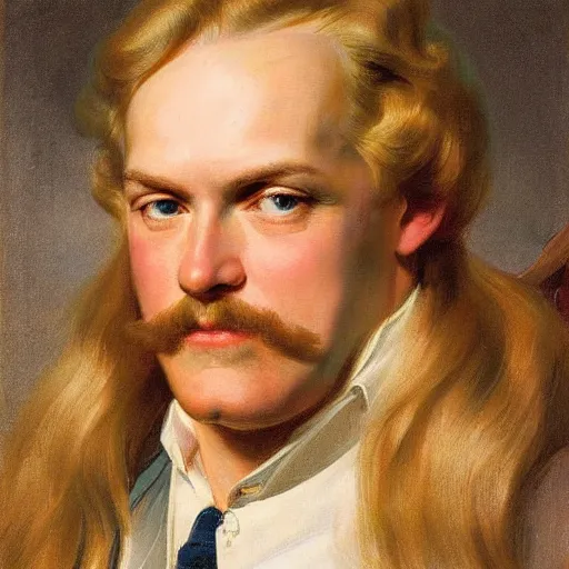 Image similar to a beautiful portrait of George Floyd with long golden blond hair gazing warmly at the viewer, golden hour, by J.C Leyendecker and Peter Paul Rubens