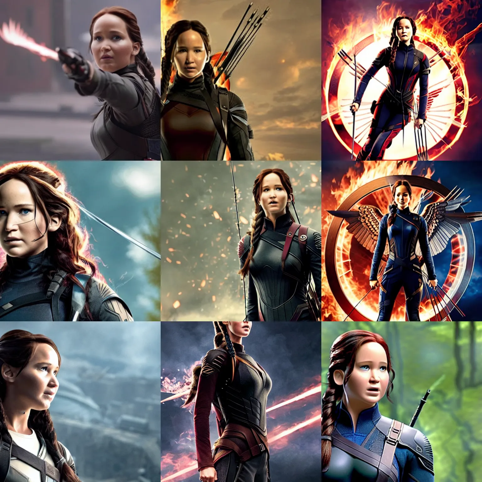 Prompt: Katniss Everdeen as Captain America, film still from 'Avengers: Endgame'