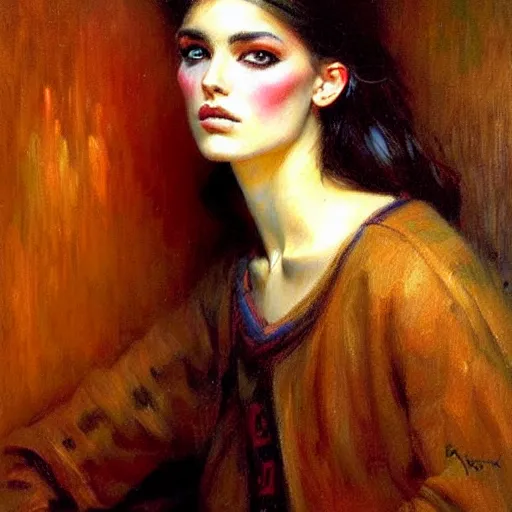 Image similar to beautiful oil portrait painting of androgynous person by gaston bussiere