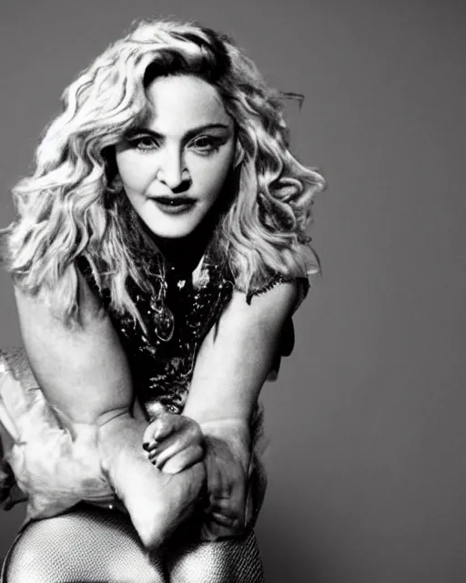 Prompt: singer Madonna as an anthropomorphic Hippo, photorealistic, photographed in the style of Annie Leibovitz