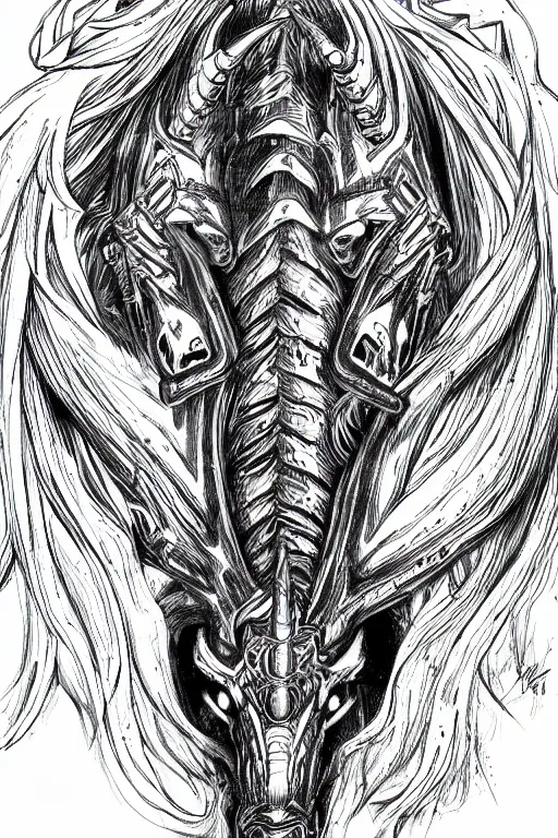 Prompt: bloodthirsty unicorn, symmetrical, highly detailed, digital art, sharp focus, trending on art station, kentaro miura manga art style