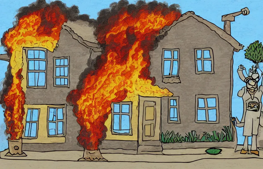 Image similar to house on fire, drawn in microsoft paint